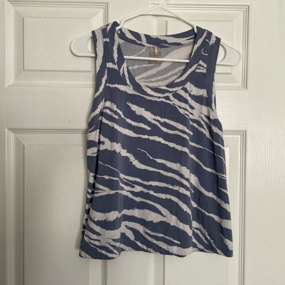 CALIA by Carrie Underwood Navy and White Zebra-Print Muscle Tank